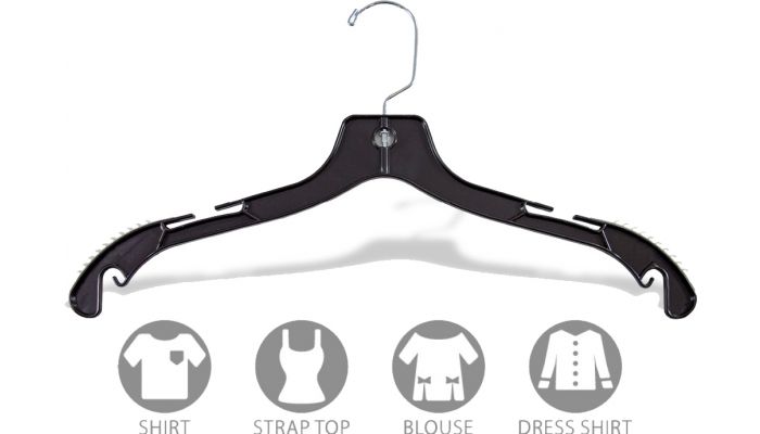 Black Plastic Top Hanger W/ Notches & Rubber Strips (17 X 3/8)