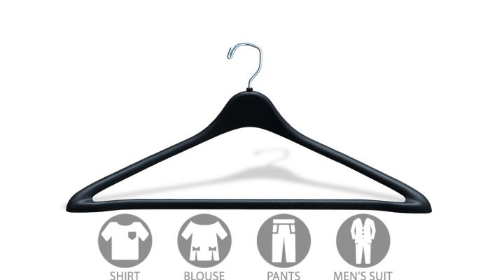 Set of 100 Matte Black Plastic Suit Hanger With Locking Bar (17 X 1/2)