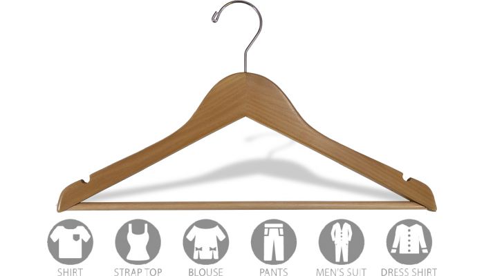 Junior Size Walnut Wooden Top Hanger, 14 Length x 7/16 Thick