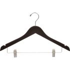 Espresso Wood Combo Hanger W/ Clips & Notches (17" X 7/16")