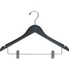 Rubber Coated Black Wood Combo Hanger W/ Clips & Notches (17" X 7/16")