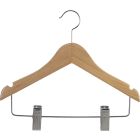 Kids Natural Wood Combo Hanger W/ Clips & Notches (11" X 7/16")