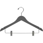 Rubber Coated Gray Wood Combo Hanger W/ Clips & Notches (17" X 7/16")