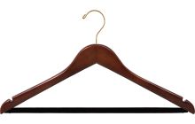 Walnut Wood Suit Hanger W/ Flocked Bar & Notches (17" X 7/16")
