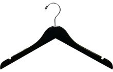 Petite Black Wood Top Hanger W/ Notches & Rubber Strips (15.5" X 7/16")