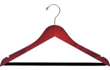 Cherry Wood Suit Hanger W/ Flocked Bar & Notches (17" X 7/16")