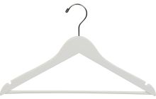 Rubber Coated White Wood Suit Hanger W/ Suit Bar & Notches (17" X 7/16")