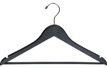 Rubber Coated Black Wood Suit Hanger W/ Suit Bar & Notches (17" X 7/16")