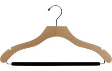 Natural Wood Suit Hanger W/ Flocked Bar & Notches (17" X 3/8")