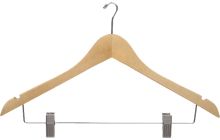 Natural Wood Anti-Theft Combo Hanger W/ Clips & Notches (17" X 7/16")