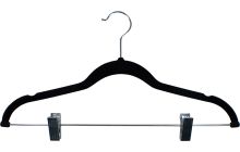 Black Flocked Plastic Combo Hanger W/ Clips & Notches (17" X 1/4")