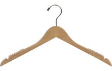 Petite Natural Wood Top Hanger W/ Notches & Rubber Strips (15.5" X 7/16")