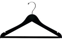 Black Flocked Wood Suit Hanger W/ Suit Bar & Notches (17" X 5/8")