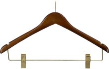 Brown Wood Anti-Theft Hanger W/ Clips & Notches (17" X 1/2")