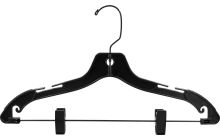 Black Plastic Combo Hanger W/ Black Hook & Clips (17" X 7/16")